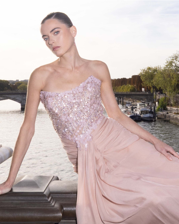 Celia Peach Embellished Corset Gown
