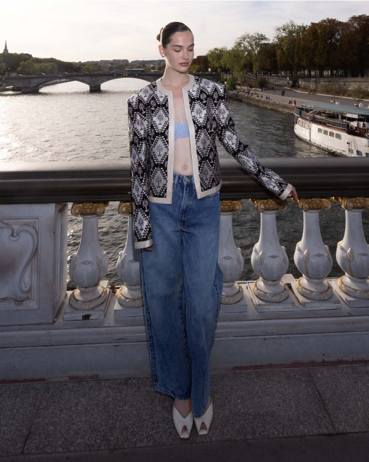 Lilah Black and Ivory Embellished Jacket