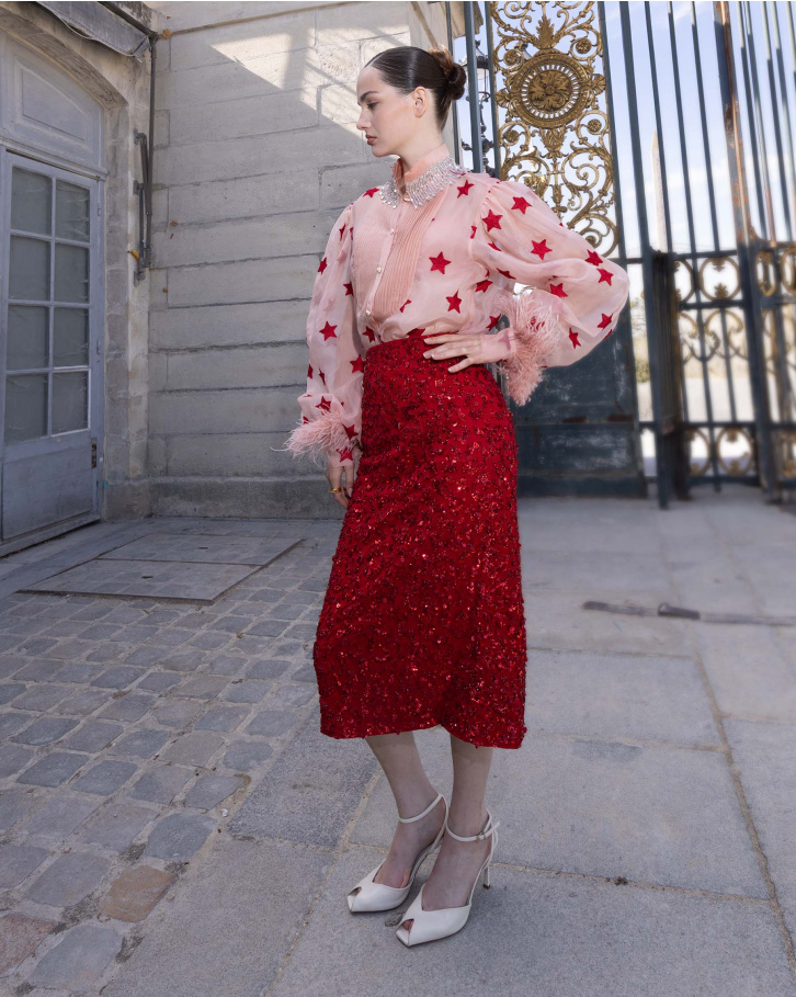 Roux, Aurora red Embellished Skirt