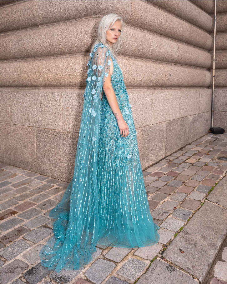 Shop Zalea Turquoise Embroidered Long Dress