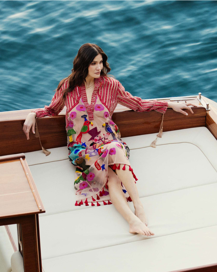 Cana, Sheer-based, multicoloured embroidered dress