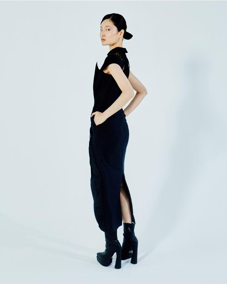 Dark grey long cut-out dress