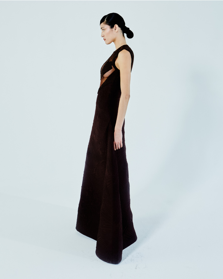 Mocha brown long cut-out dress 