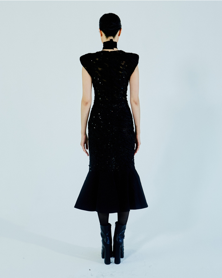 Black embroidered midi dress