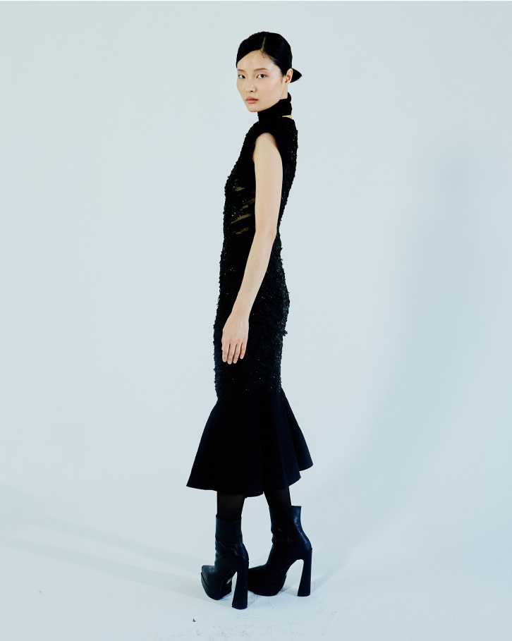 Black embroidered midi dress
