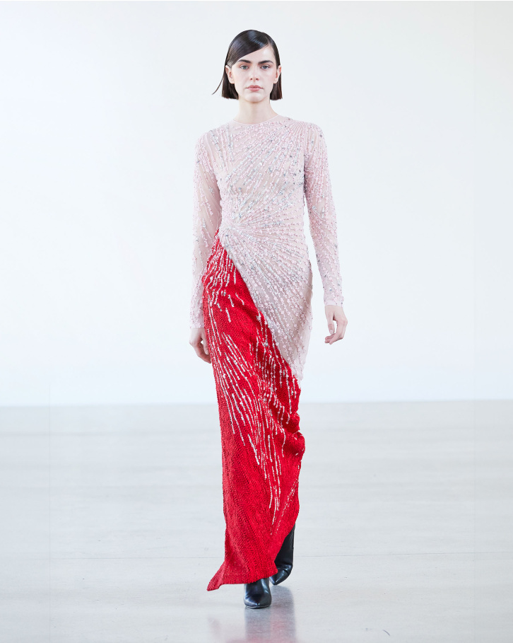 Rose quartz pink and scarlet red long dress