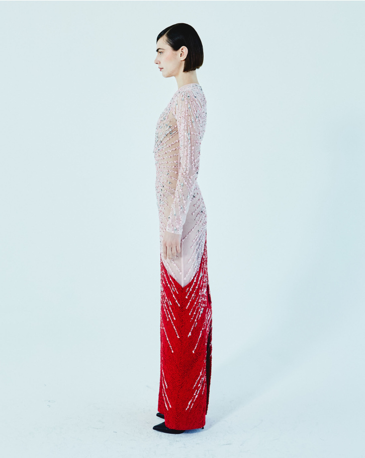 Rose quartz pink and scarlet red long dress