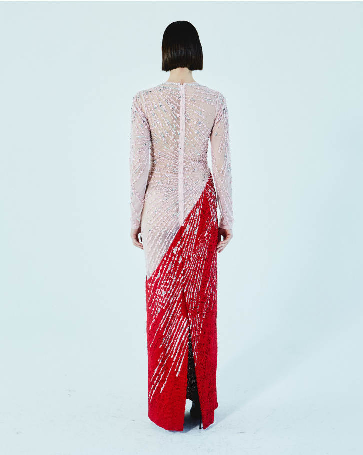 Rose quartz pink and scarlet red long dress