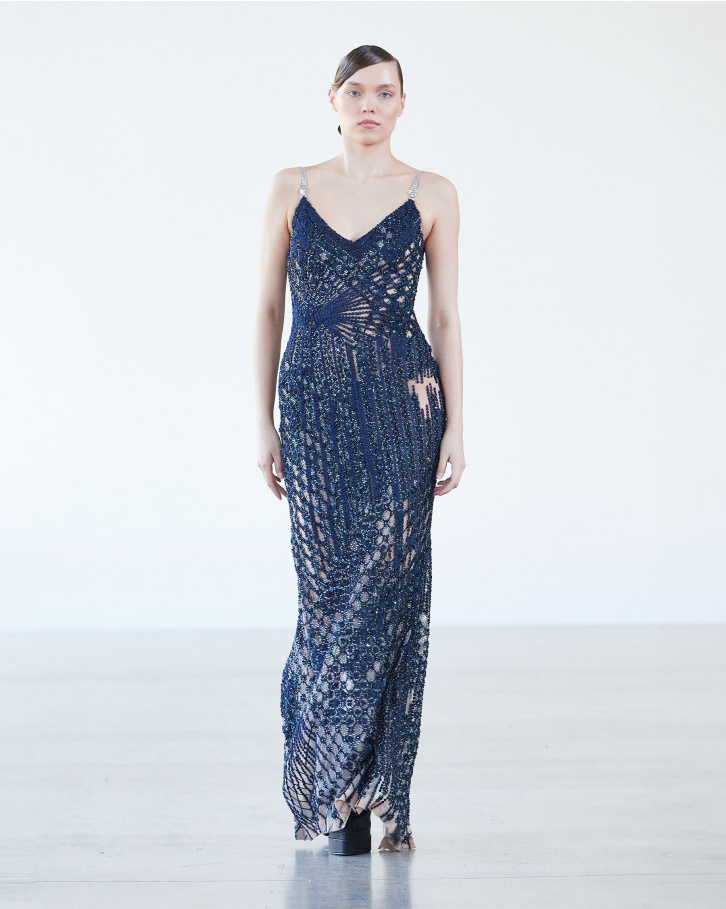 Midnight blue embellished long dress