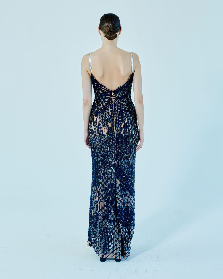 Midnight blue embellished long dress