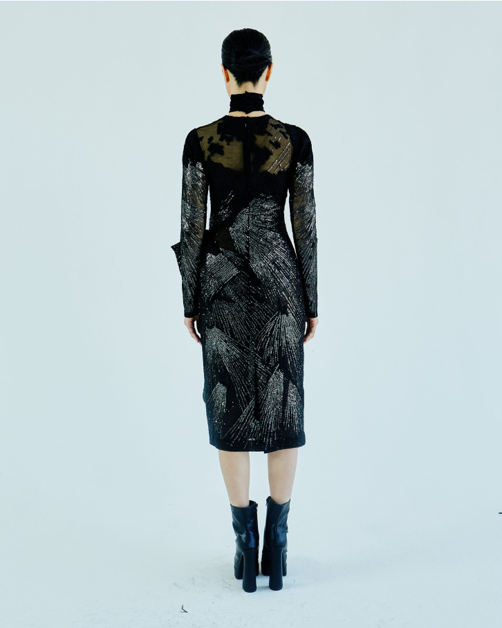 Black and gunmetal sheer long dress