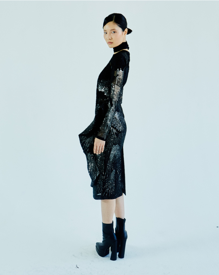 Black and gunmetal sheer long dress