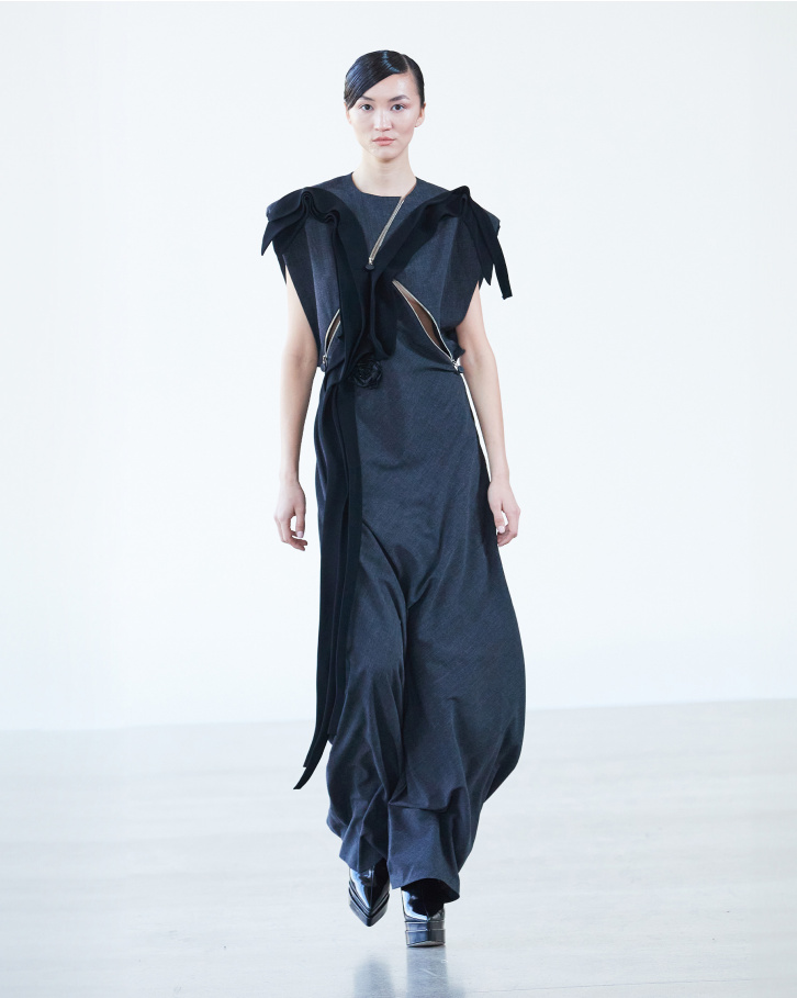 Dark grey zipper cutout long dress