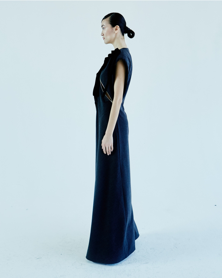 Dark grey zipper cutout long dress