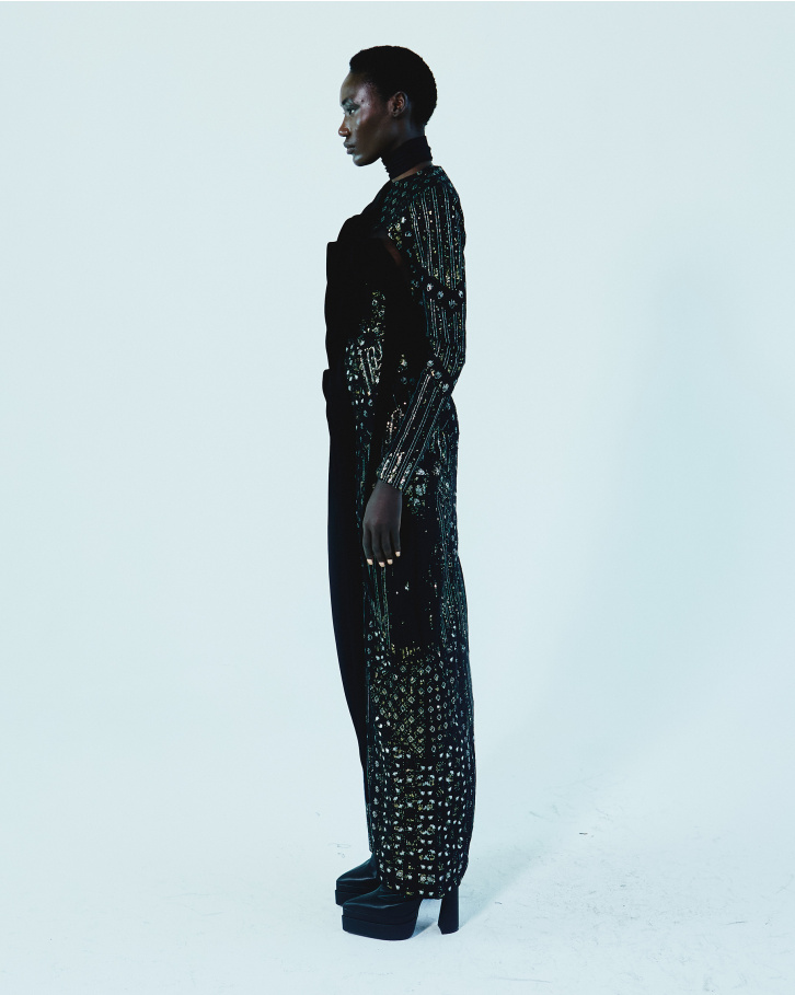 Black sheer embroidered long dress