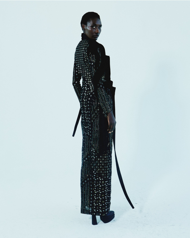 Black sheer embroidered long dress