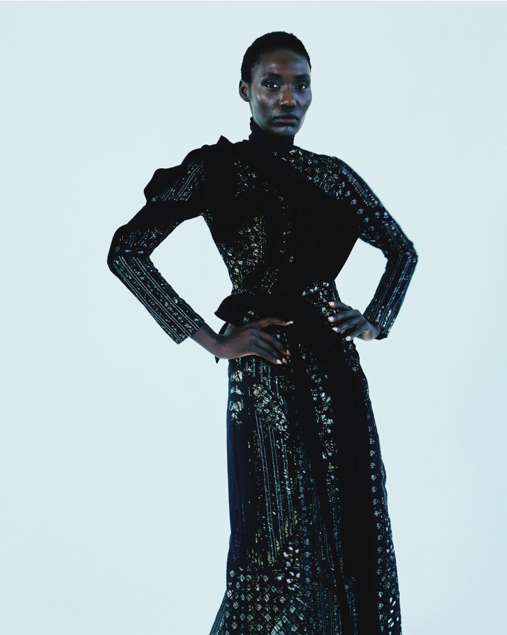 Black sheer embroidered long dress