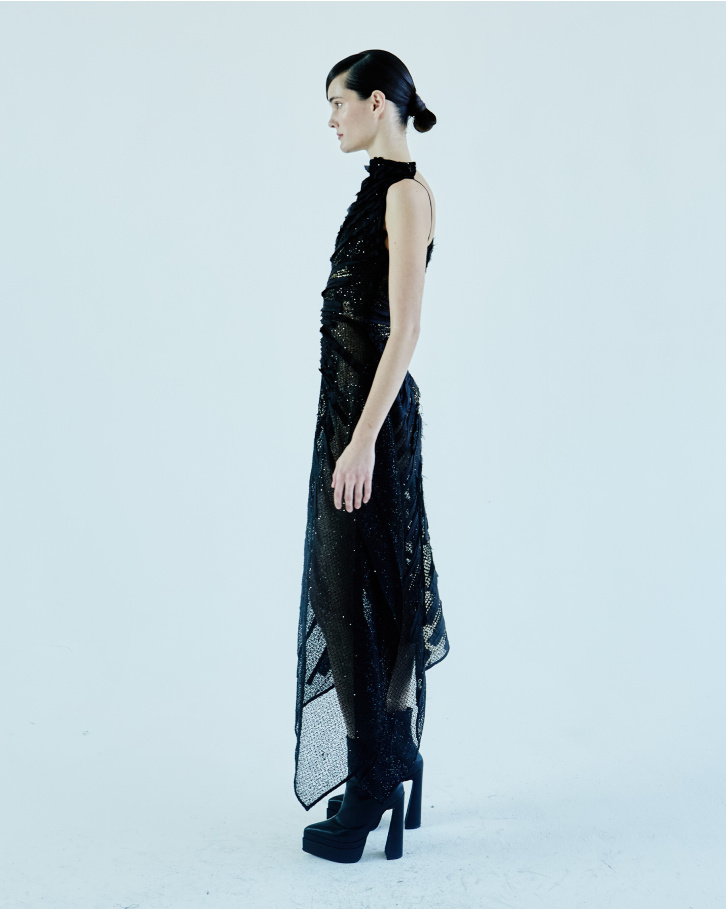 Black gold sequined midi dress