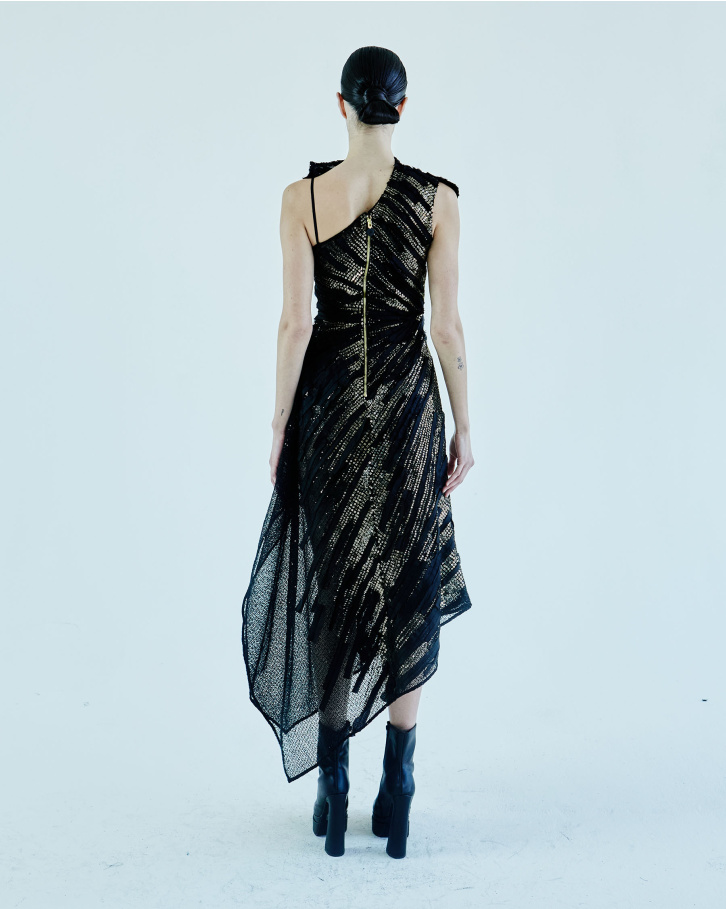 Black gold sequined midi dress