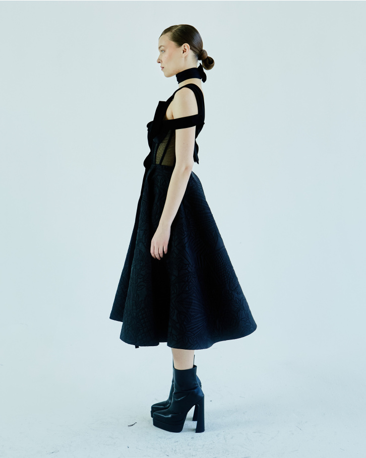 Black corset-like long dress 