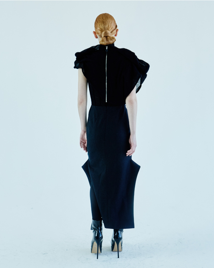 Dark blue long dress with cashmere top