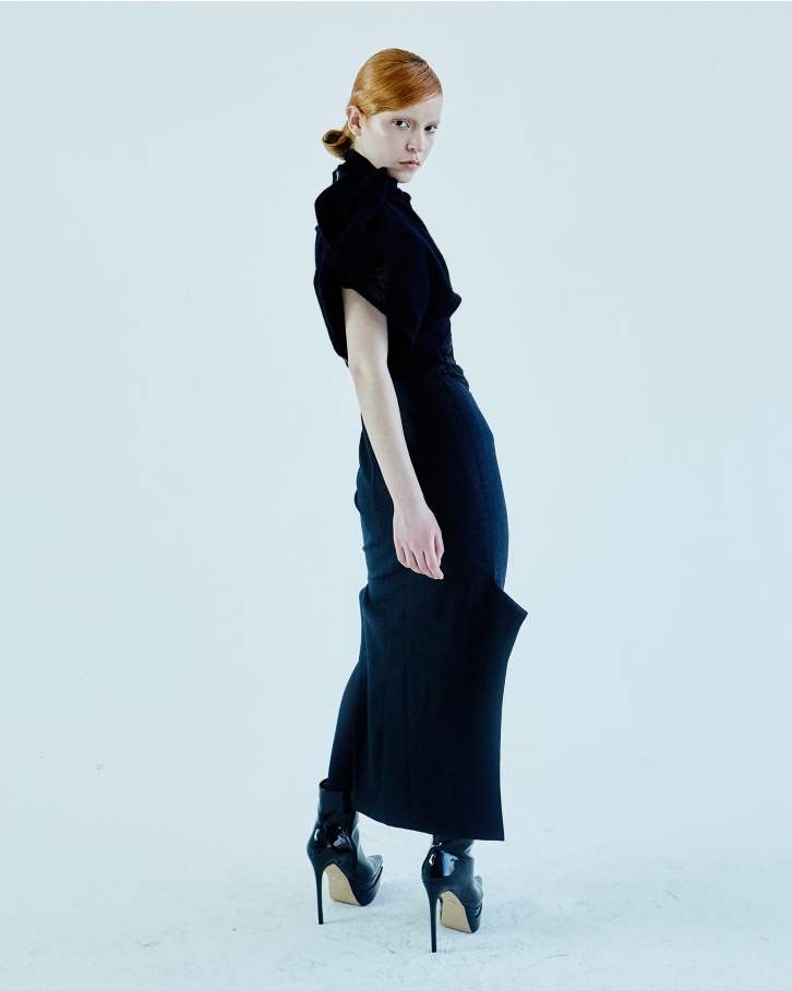 Dark blue long dress with cashmere top