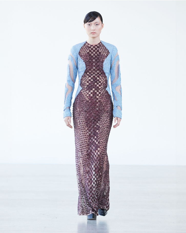Sheer-based, powder blue sleeved long dress