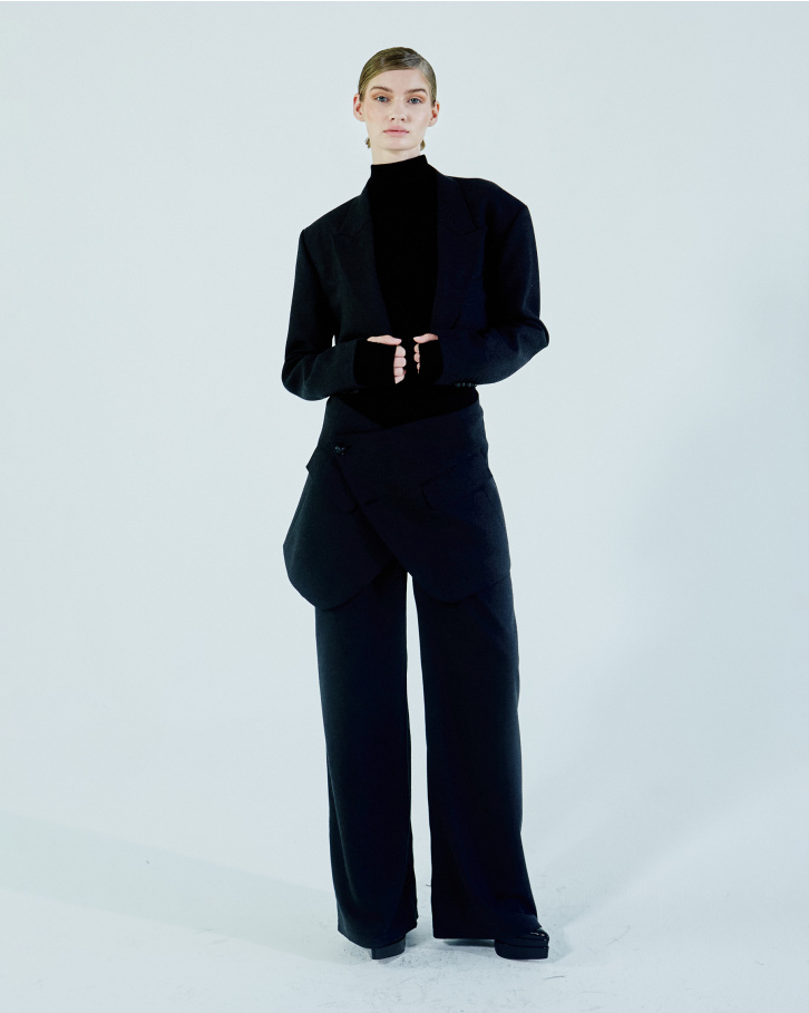 Shop Black Turtleneck Grey Blazer Pants Set
