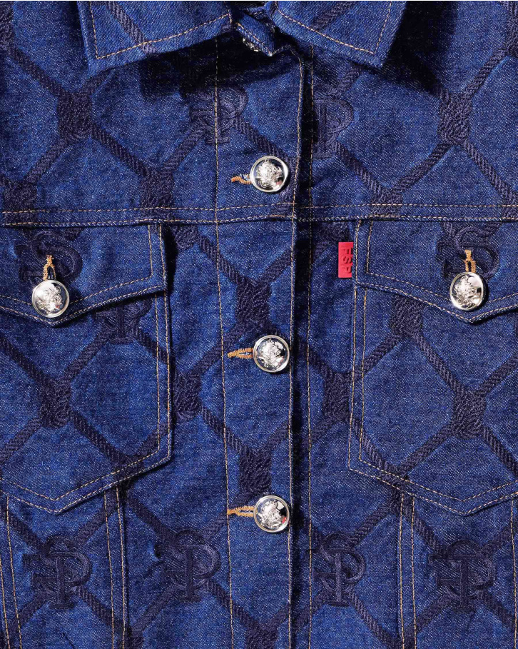 Quilt textured denim jacket