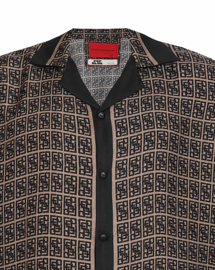 Brown-based, black 'FSP' monogram patterned shirt