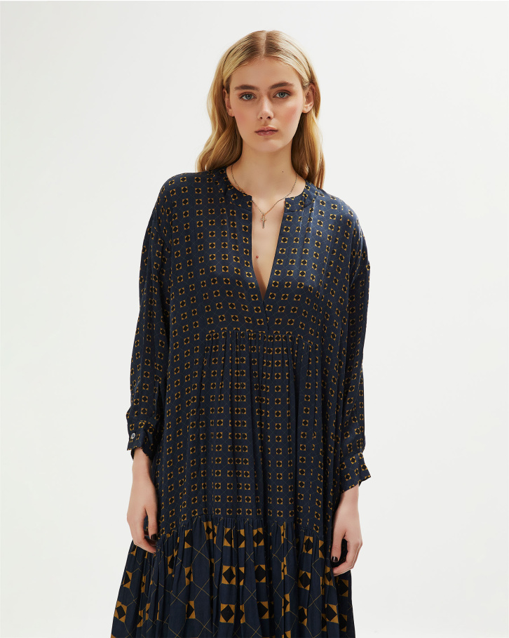 French Navy Blue Midi Dress