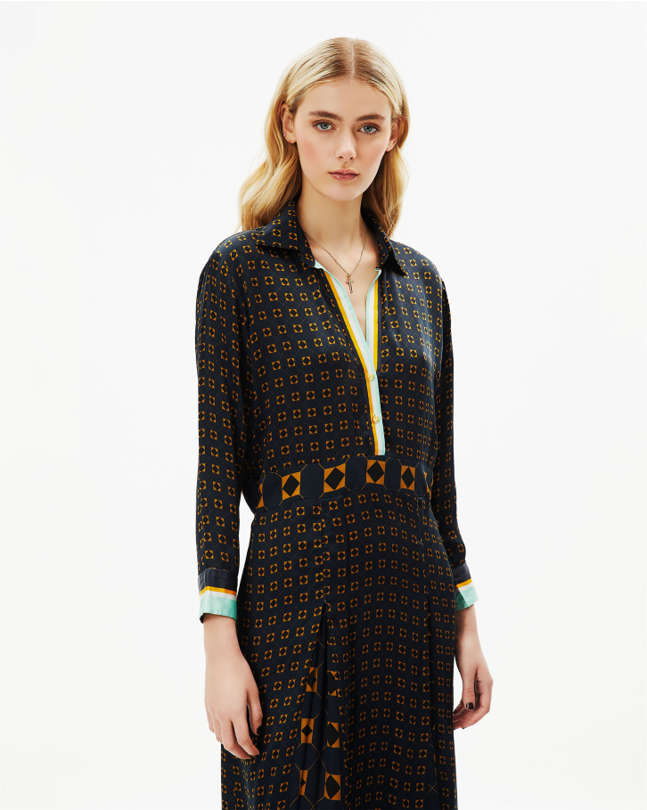French Navy Blue Long Dress