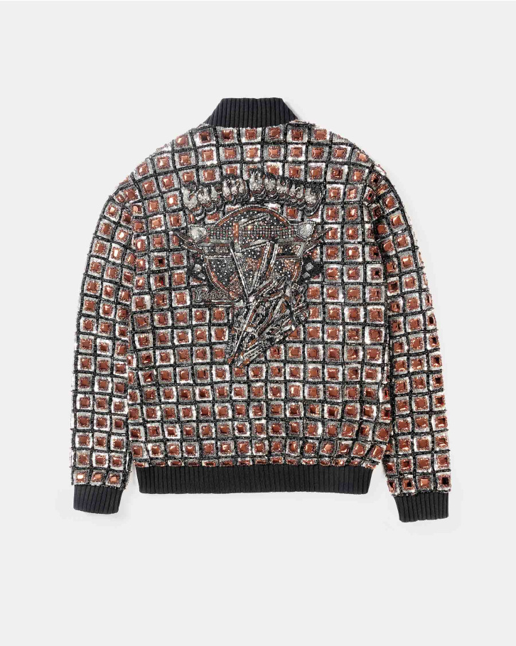 Brown chrome appliqué bomber jacket