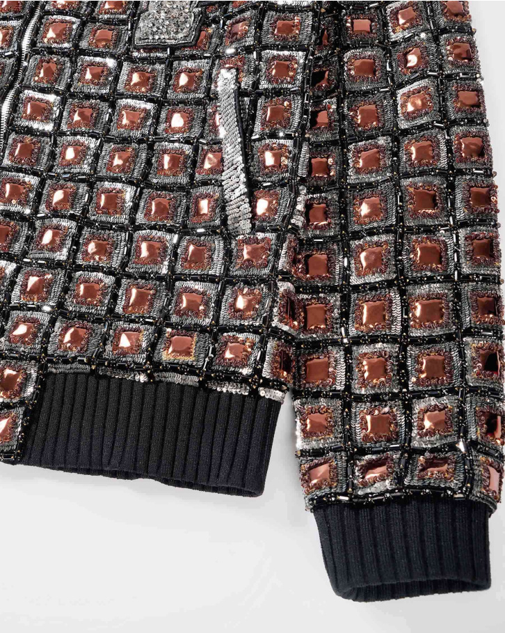 Brown chrome appliqué bomber jacket