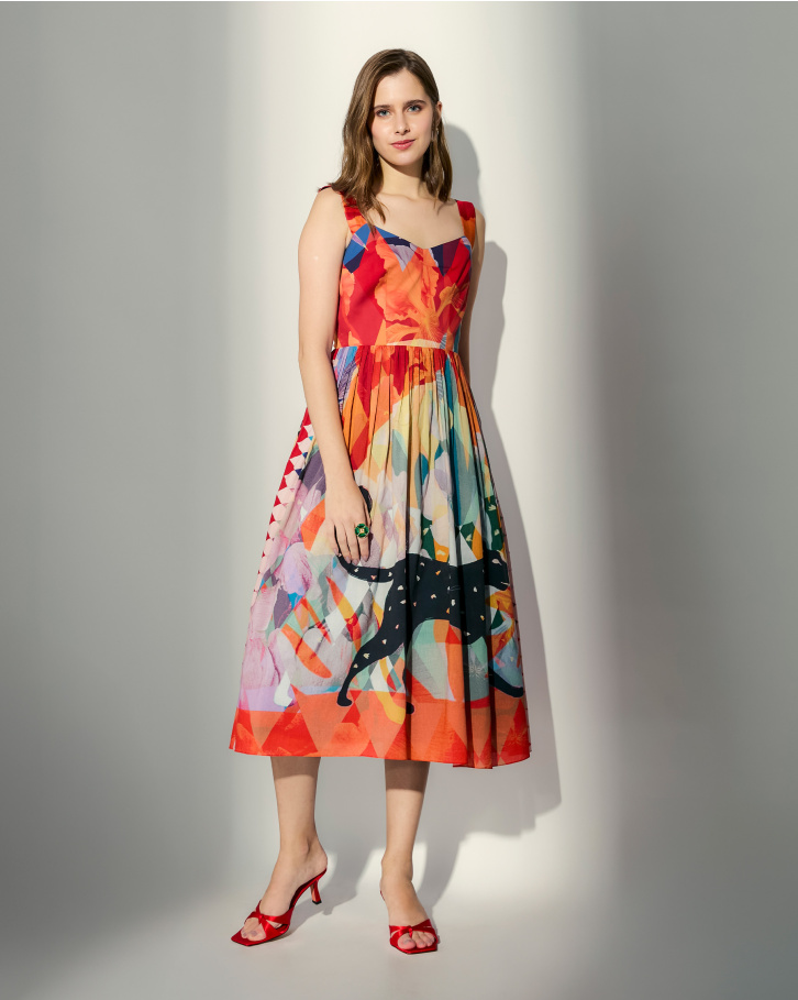 Feline Beauty flared midi dress
