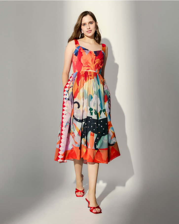 Feline Beauty flared midi dress
