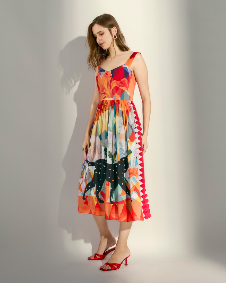 Feline Beauty flared midi dress