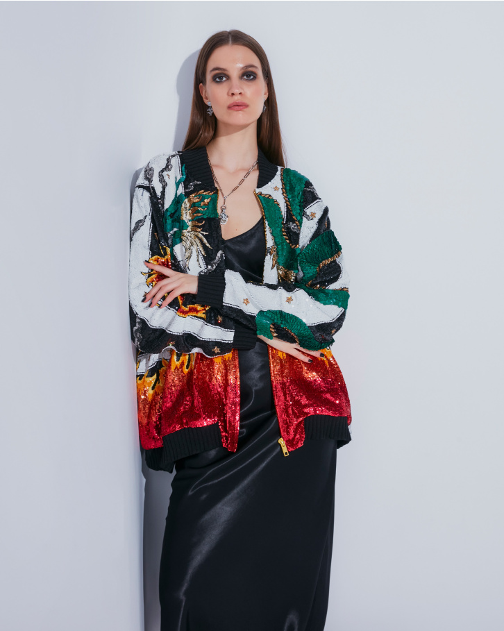 Oriental oversized hand embellished jacket