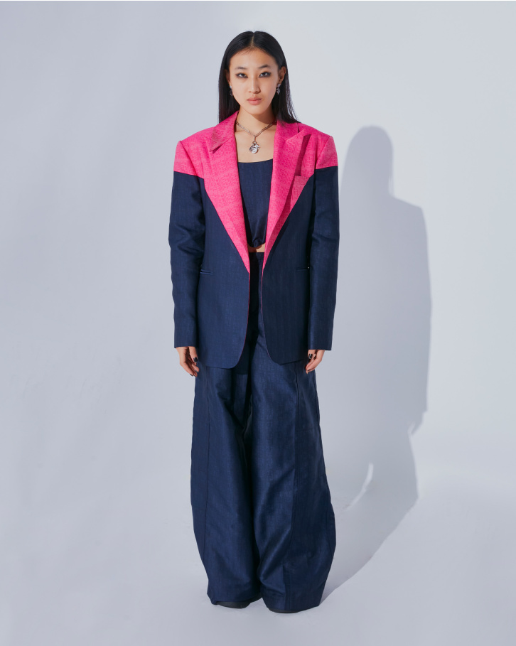 Pink and blue monogrammed blazer