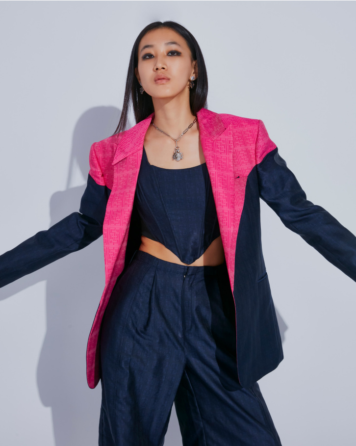Pink and blue monogrammed blazer