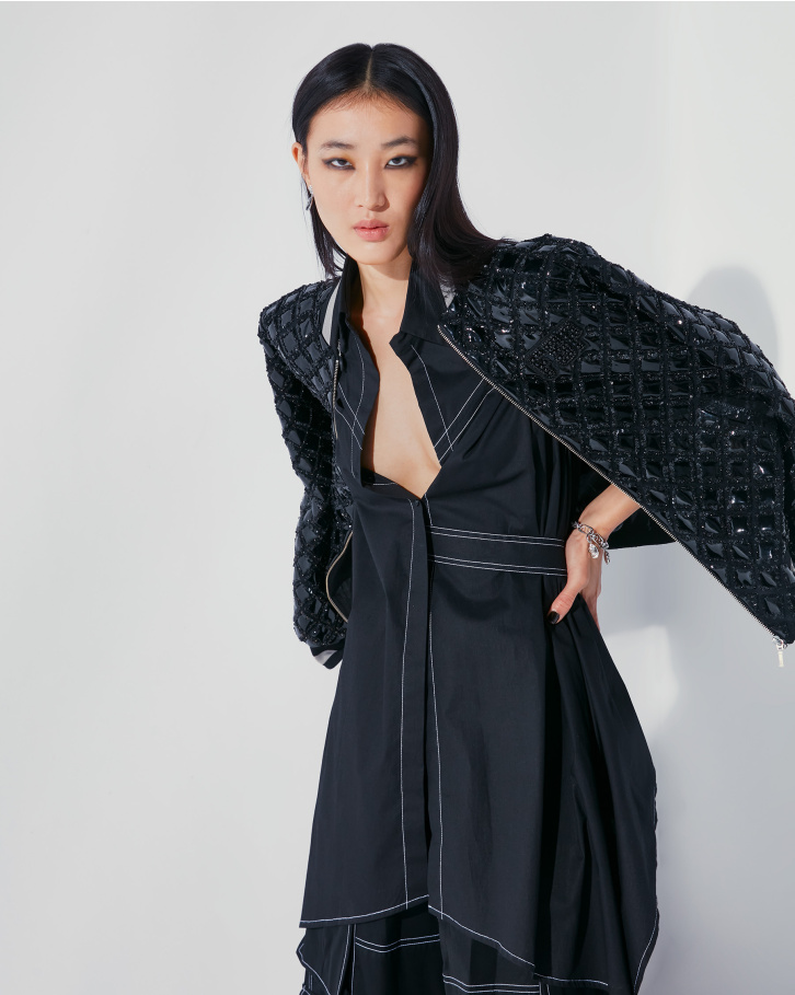 Chromium applique bomber jacket