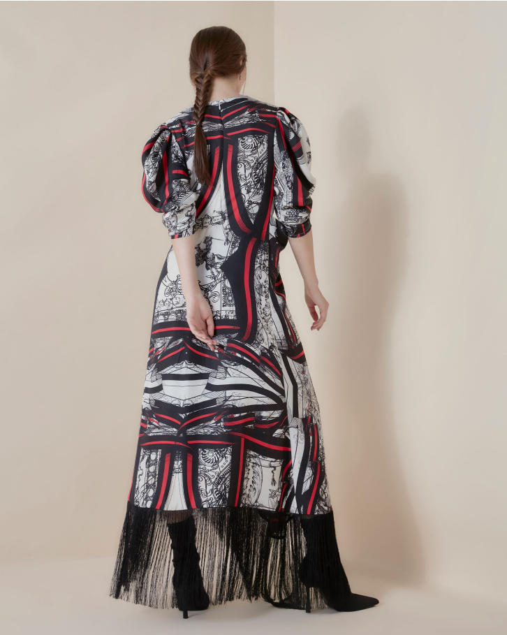 Crimson Nouveau long fringe dress