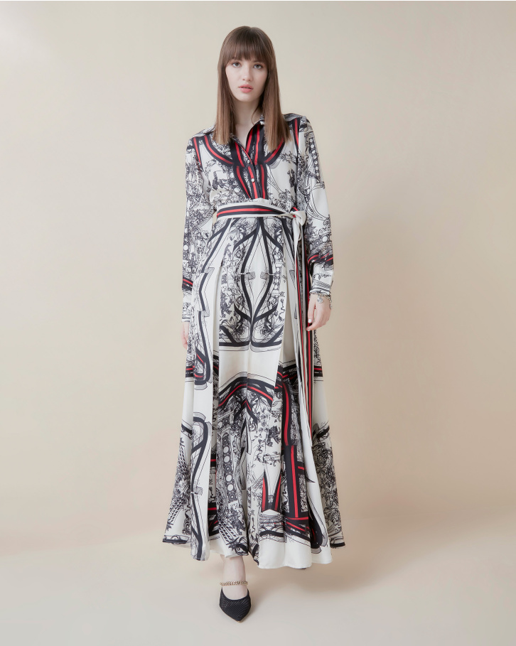 Crimson Nouveau long pleated dress