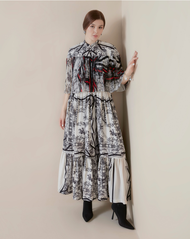 Crimson Nouveau cape dress