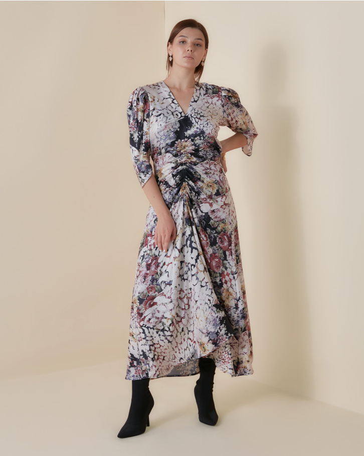 Botanic Lynx gathered midi dress