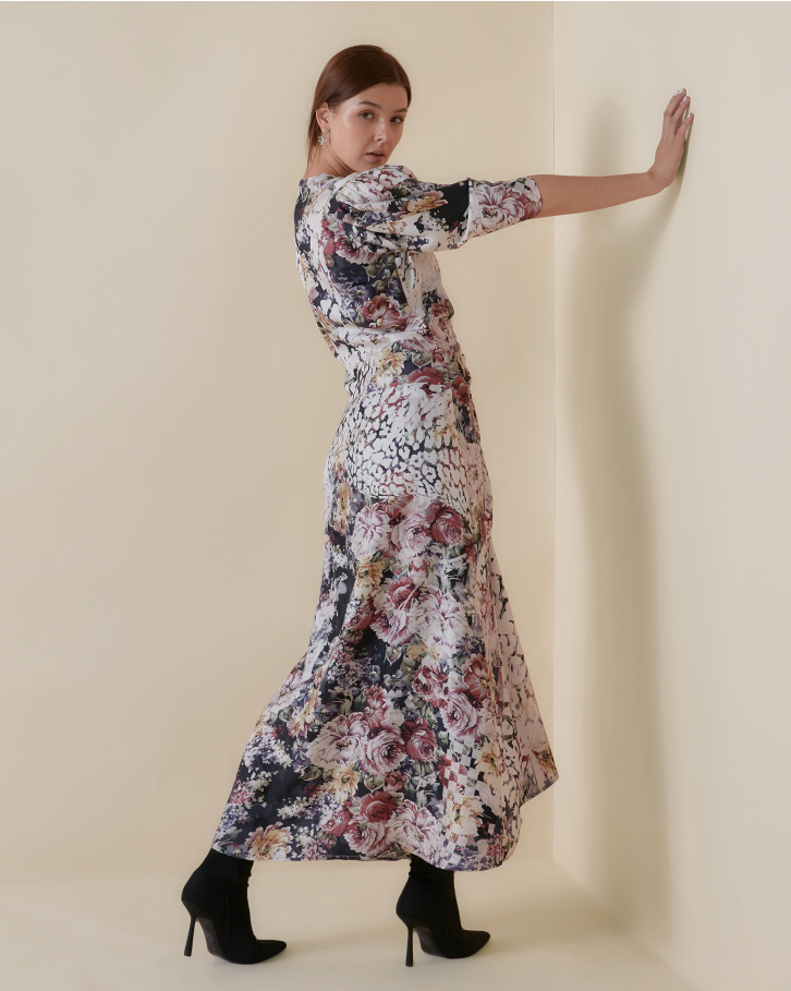Botanic Lynx gathered midi dress