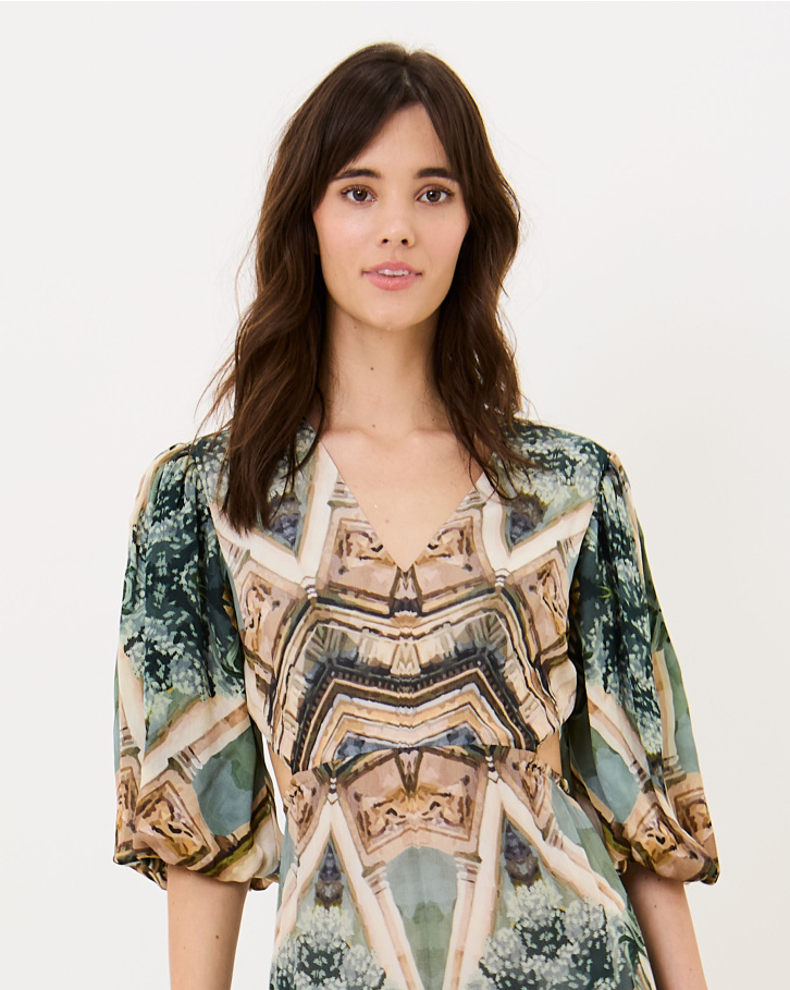 Palm and Prism Midi Dress