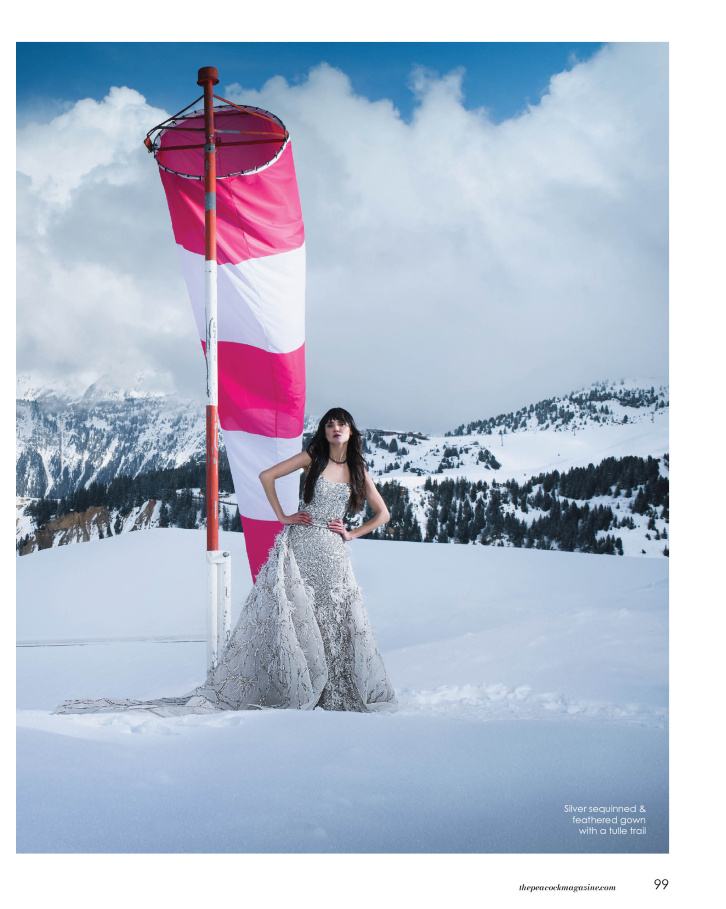 Silver sequinned & feathered gown