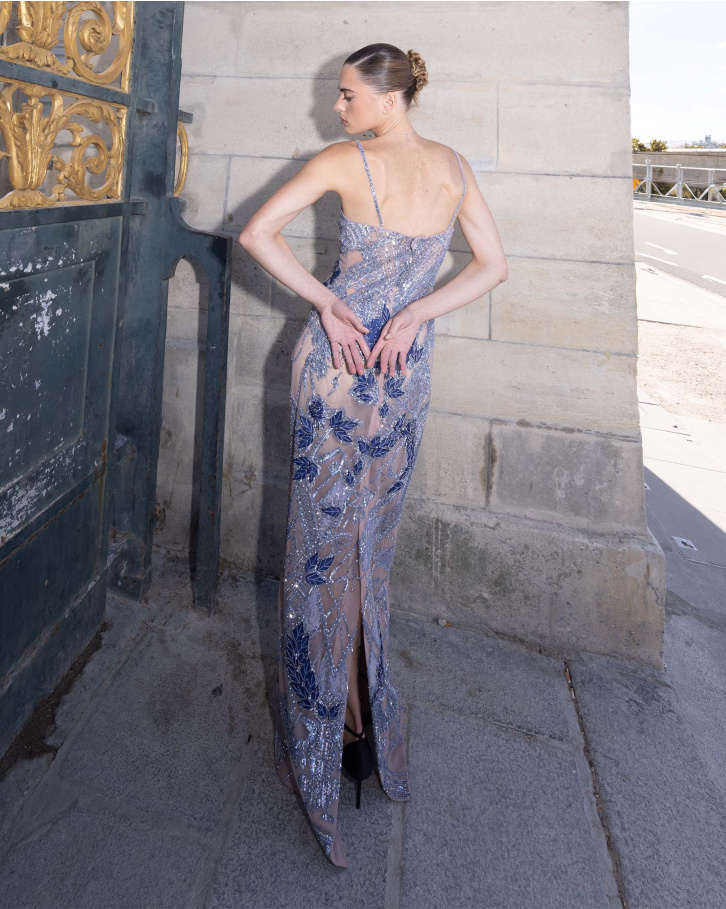 Livia, Navy and Grey Embellished Gown
