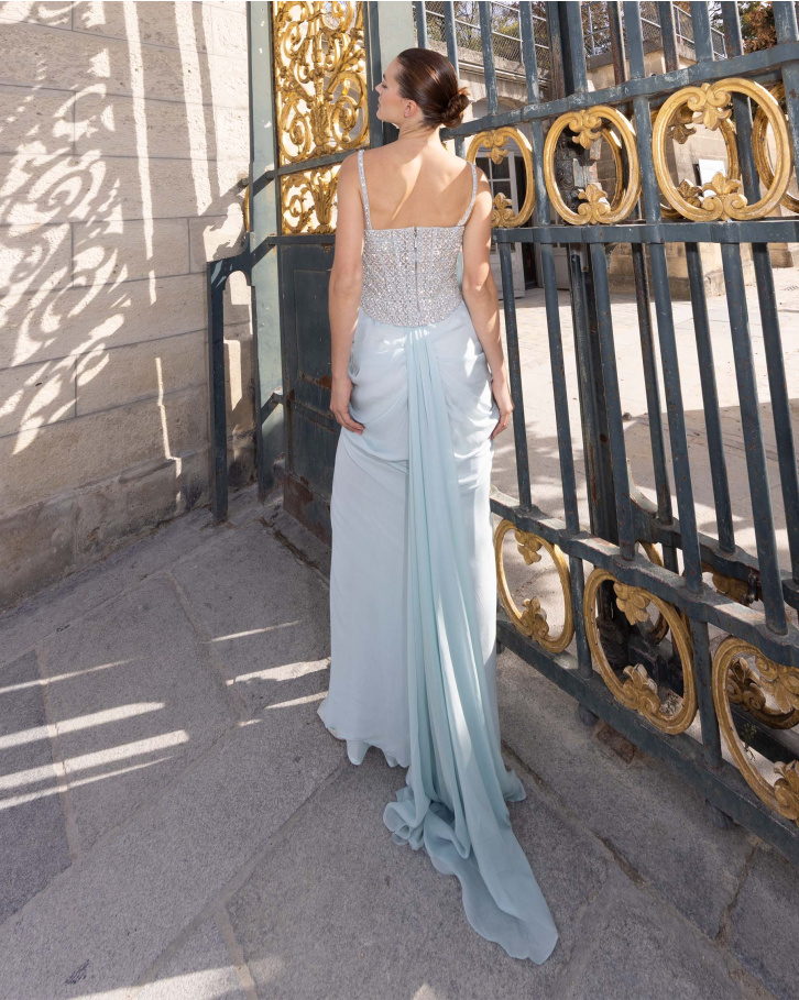 Maren, Quiet tide Embellished Corset Gown with chiffon and drape skirt